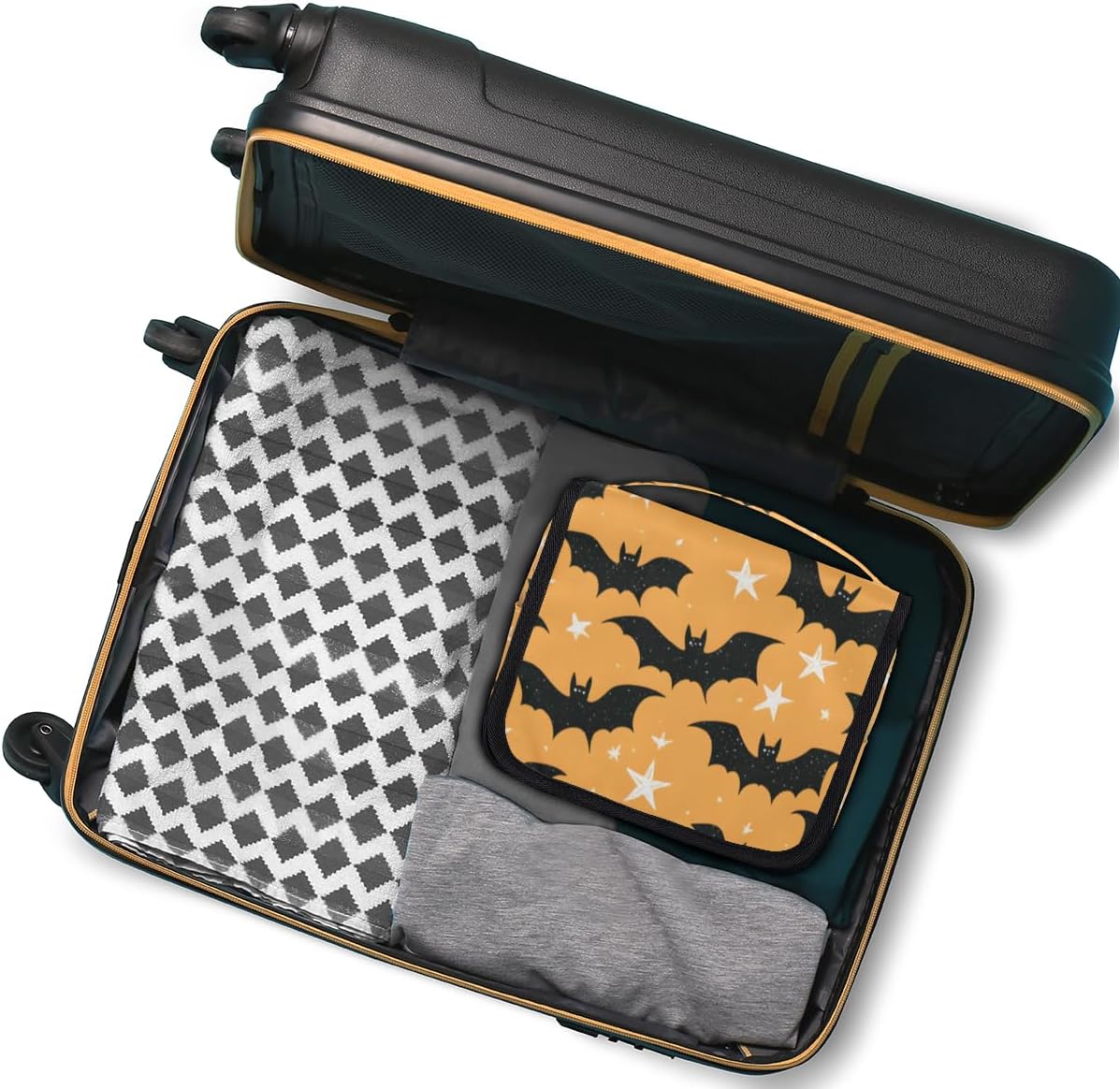 Travel Hanging Toiletry Bag for Women kids, Cartoon Bat Stars Cosmetic Bag Waterproof Makeup Organizer for weekend overnight Bathroom