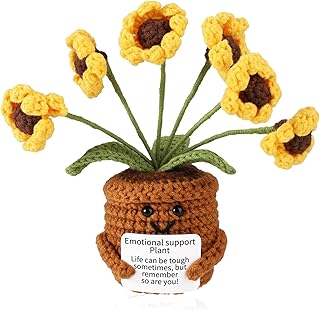 TOYMIS Daisy Positiva, Apoyo Emocional Margarita Crochet con Tarjeta de Mensaje Positivo para Regalo Vigorizante Hogar Oficina Decoración Regalo de Graduación(Amarillo)