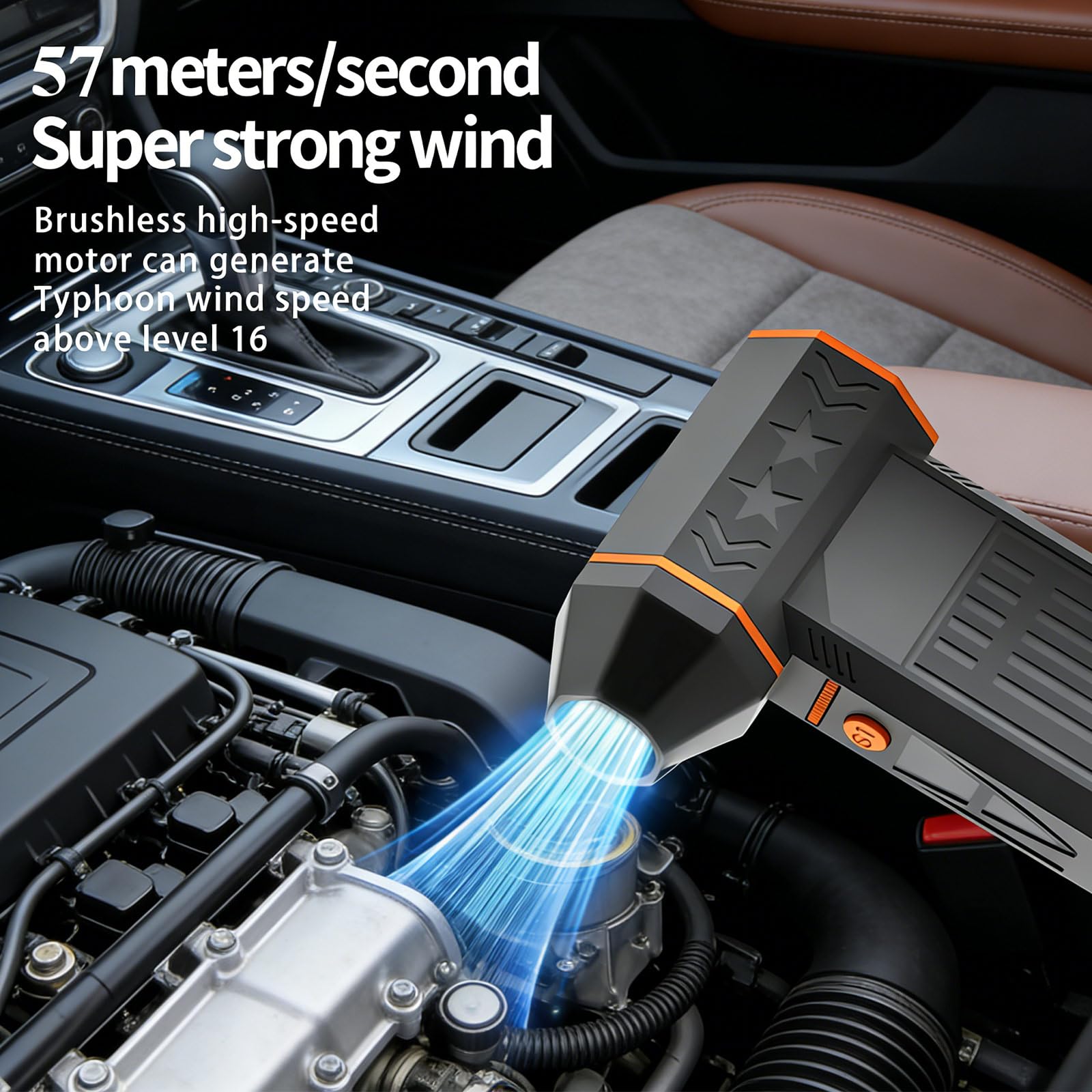 Soplador de nieve, 120 W, 150.000 rpm, quitanieves térmico de alto rendimiento, engranaje sin niveles, ventilador turbo, quitanieves coche, plumero de aire comprimido con batería de 8000 mAh para