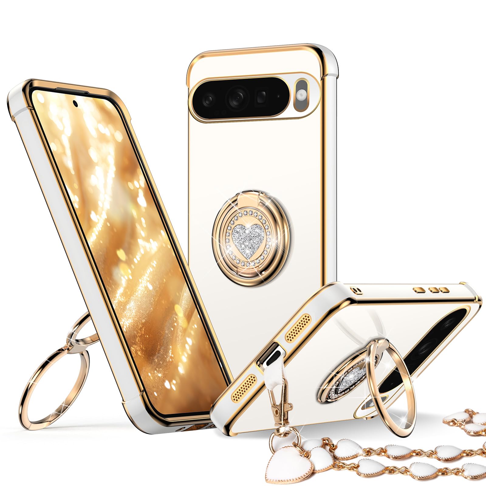 Coque Google Pixel 10 de protection luxueuse blanche style chic cœur - 7
