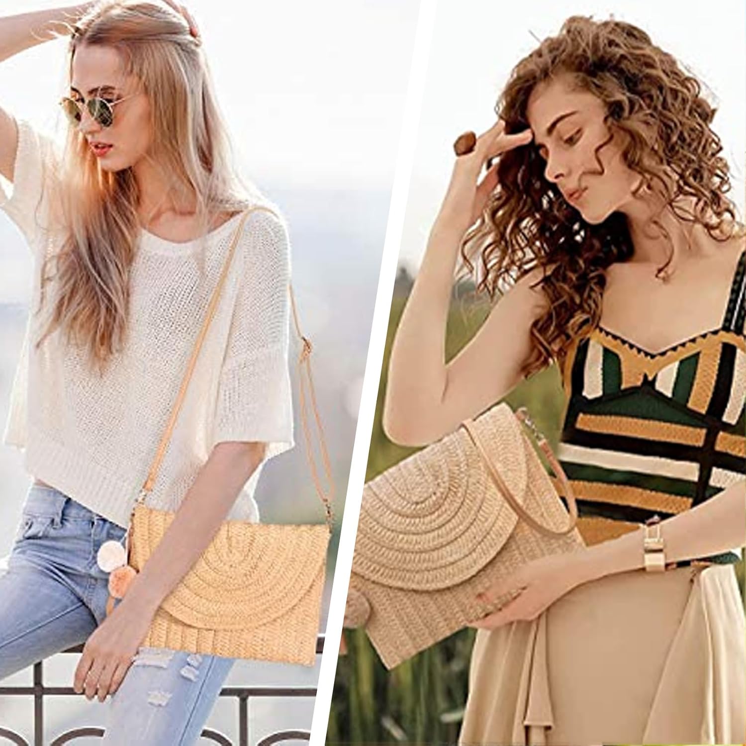 Mokoze Straw Bag for Women, Woven Tote with Magnetic Buckle Hand Woven for Travel, Party, Vacation Essentials for Women - Image 2