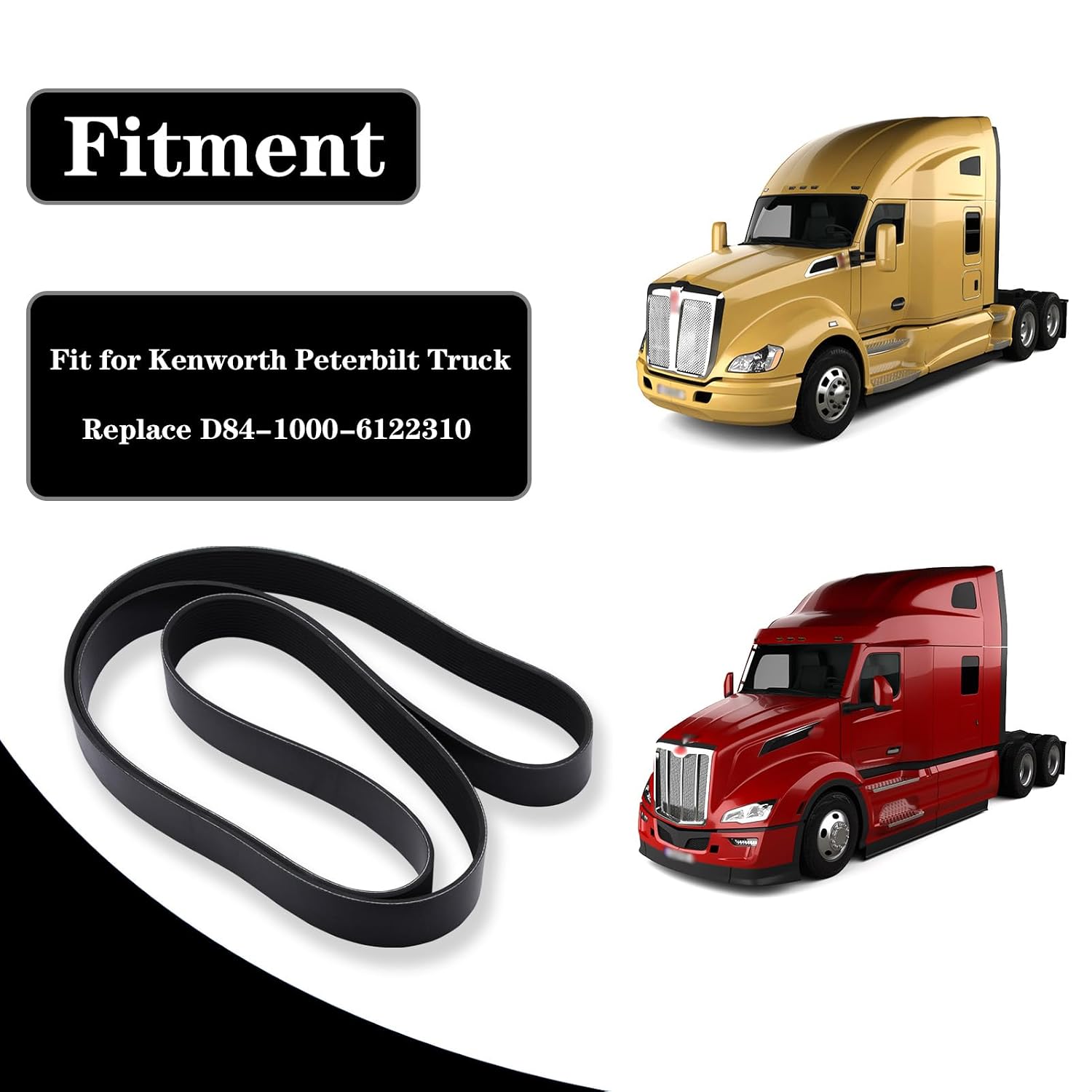 D84-1000-6122310 Serpentine Belt Fit for Paccar Kenworth Peterbilt, Replace D8410006122310