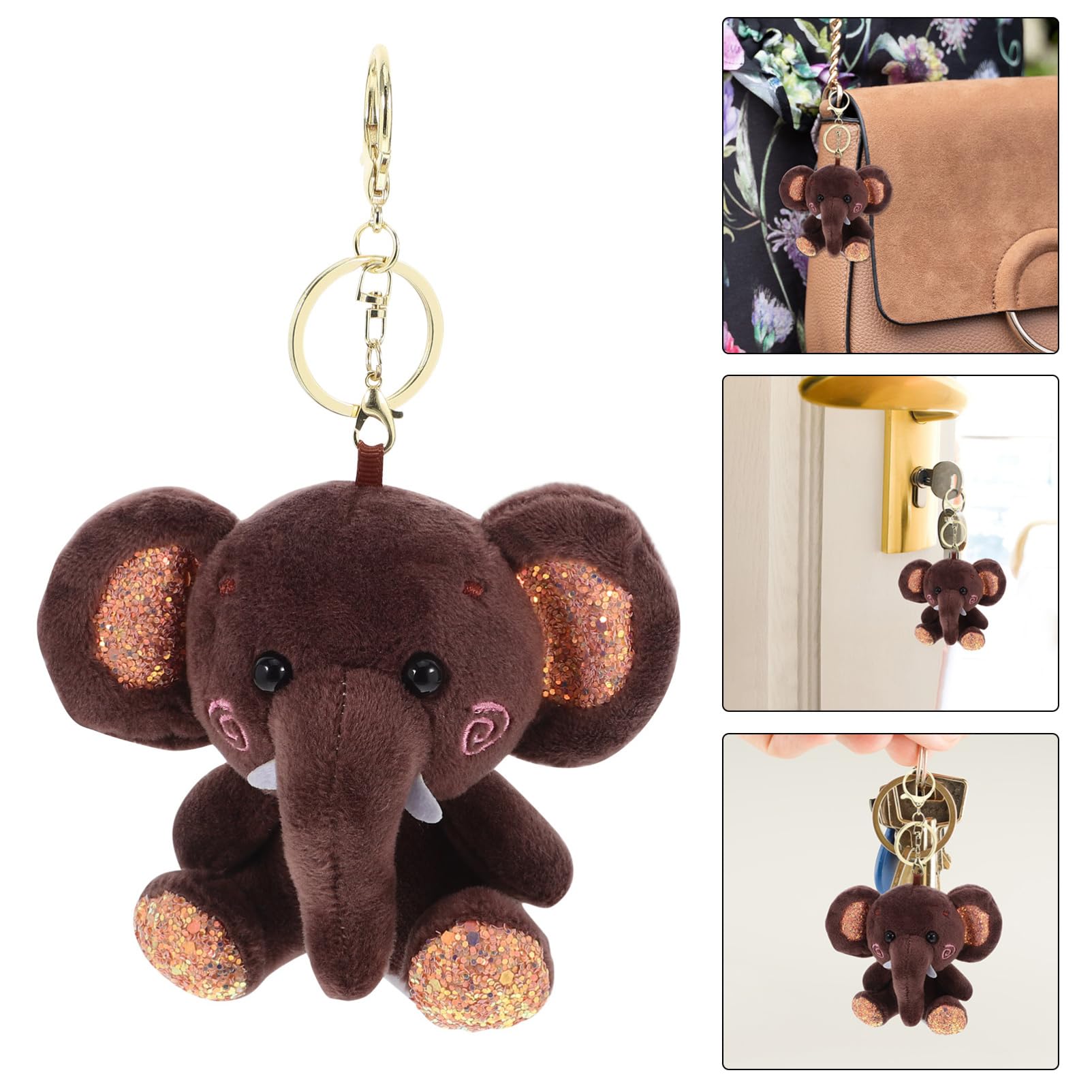Healeved Elephant Keychain Key Holder Plush Keyring for Car Keyring Chain Bag Hanging Ornament