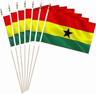Ghana Mini Flag 5x8 Inch 20 Pack Wood Stick Handheld