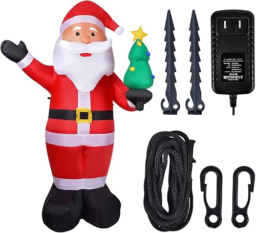 Miniatura 6 de DearHouse Papá Noel inflable de Navidad de 8 pies con luz LED, decoración de fiesta familiar, patio, césped, regalos inflables para interiores y