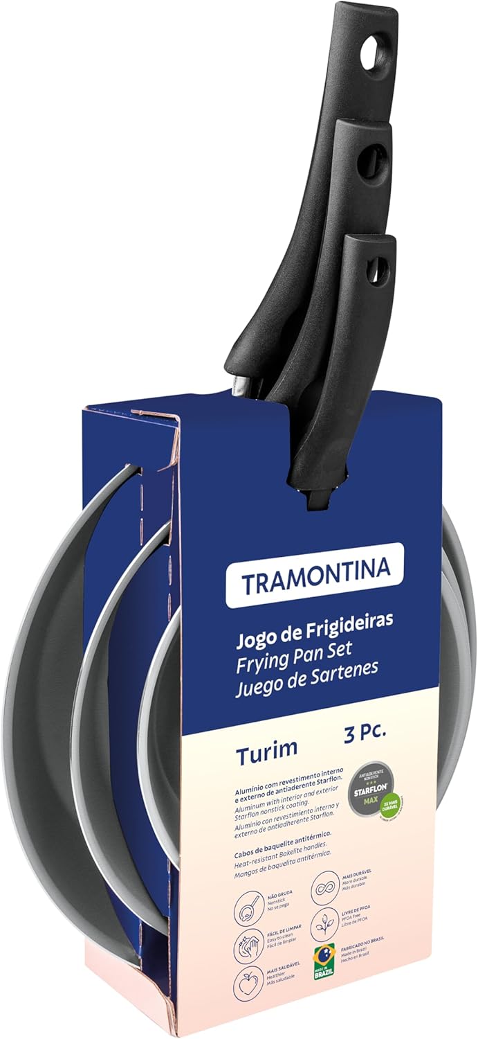 Tramontina Trim, Fry Pan, 6.3 inches (16 cm), 7.9 inches (20 cm) & 9.4 inches (24 cm), Set of 3, Aluminum, Non-Stick (Fluorine Coated), Lightweight, Non-Stick, Dishwasher Safe, Gas Fire, Respect for