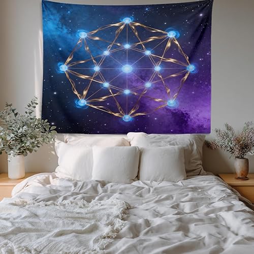 Miniatura 8 de Batmerry Tapiz de geometría sagrada, cubo de metatrones, tapete de pícnic de geometría sagrada, tapiz hippie trippy, arte de pared, decoración de