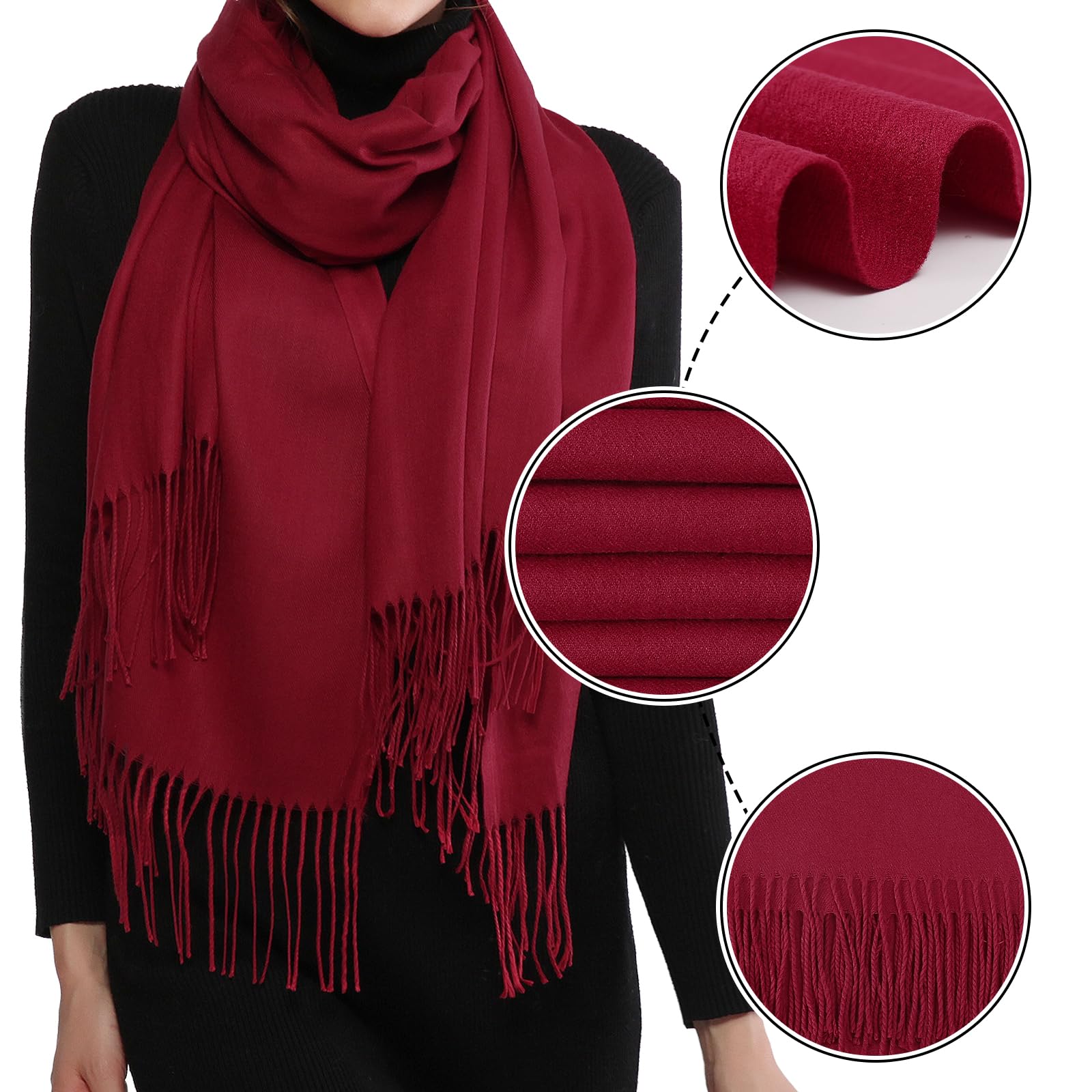 RIIQIICHY Sciarpa Scialle Donna Stola Invernale Pashmina Elegante Cerimonia Con Frange
