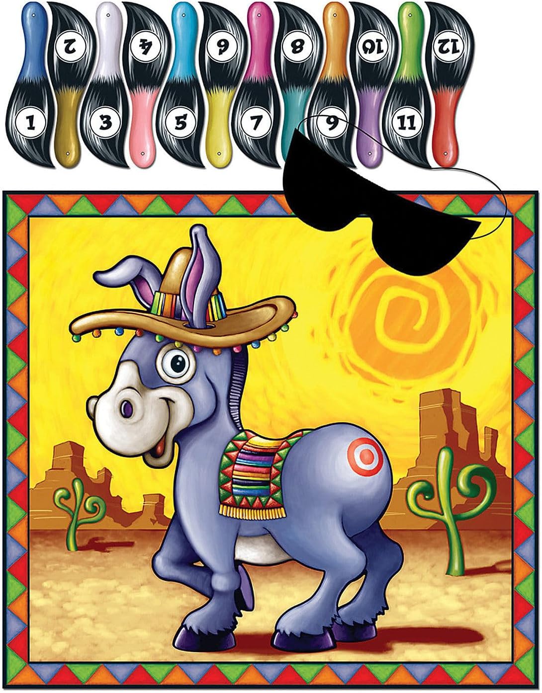 Beistle 60212 Pin The Tail on The Donkey Game, 17.5” x 19.5” Fun Fiesta and Party Activity-Mexican Theme Birthday and Cinco de Mayo Celebration, Paper, Multicolor