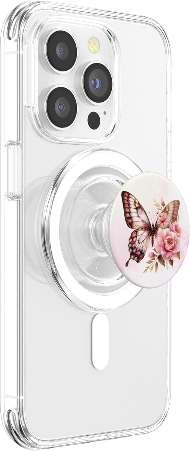 Floral Butterflies & Flowers Phone Grip Light Pink Butterfly PopSockets PopGrip for MagSafe