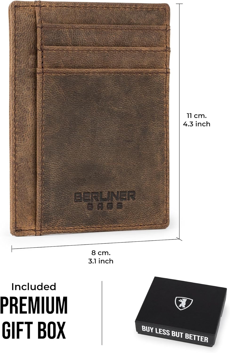 Berliner Bags Vintage Genuine Leather Slim Wallet for Men Karl, RFID Blocking Card Holder with ID window, Front Pocket Wallets, Card Case for Men and Women - Brown - Image 7