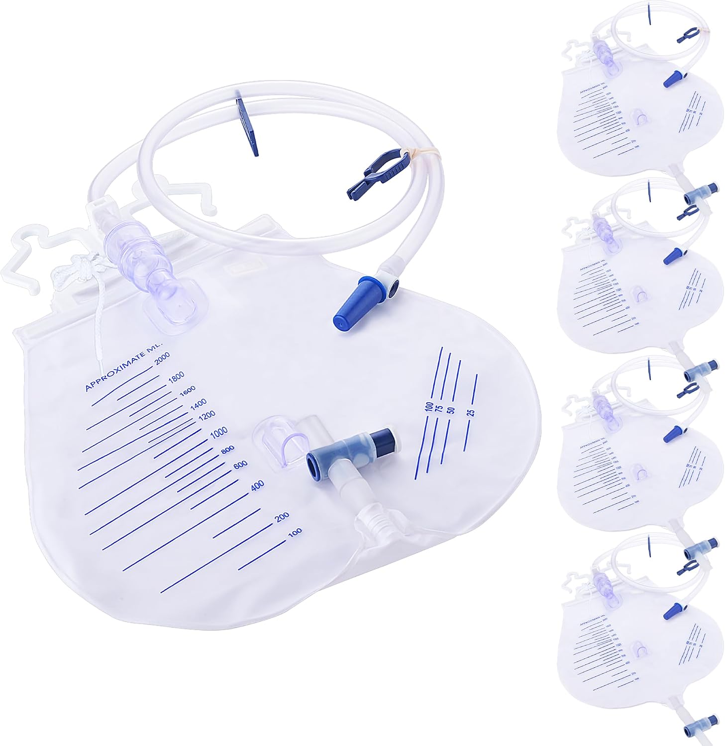 5 Pack 4000ml Sterile Urinary Drainage Bag, Catheter Bags with Anti-Reflux Chamber and 48" Drainage Tube,Professional Men Women Overnight Bedside Urine Bag