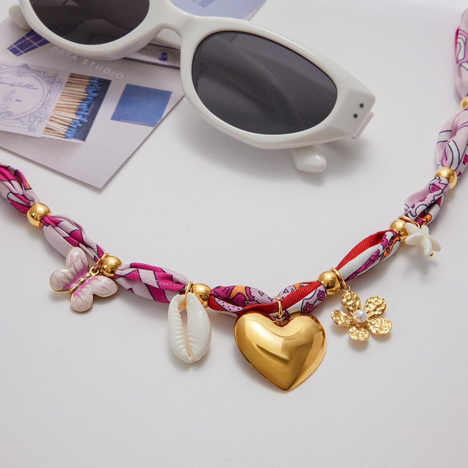 Boho Scarf Choker Necklace for Women Beach Gold Sun Shell Hat Coconut Tree Heart Shell Starfish Flower Bee Bandana Choker Necklace, Summer Boho Beach Jewelry Gifts