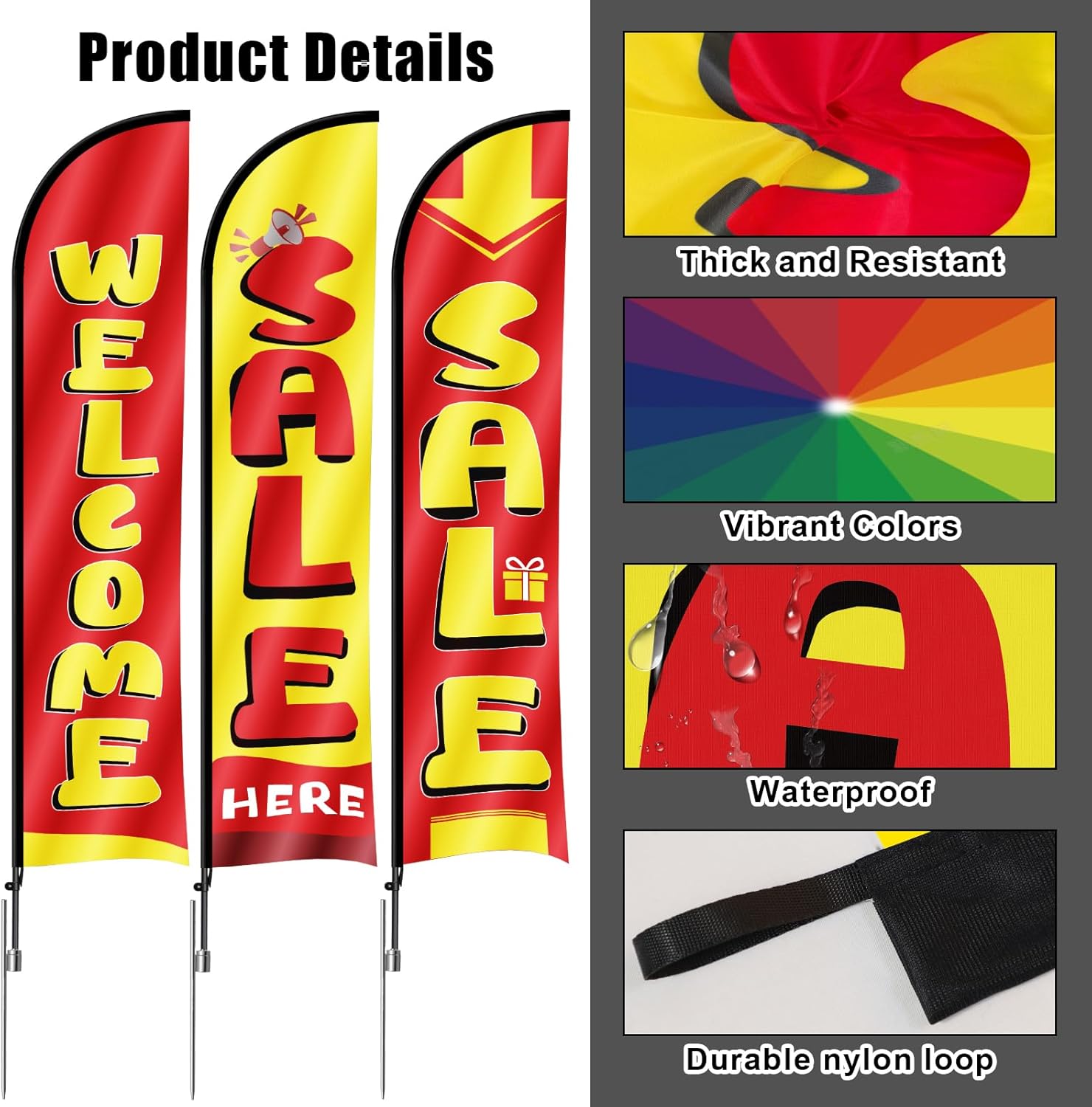 3 Sets Sale Feather Flag Pole, 15FT Advertising Sign Banner Swooper Flag with Pole Kit and Ground Stake for Outdoor Business