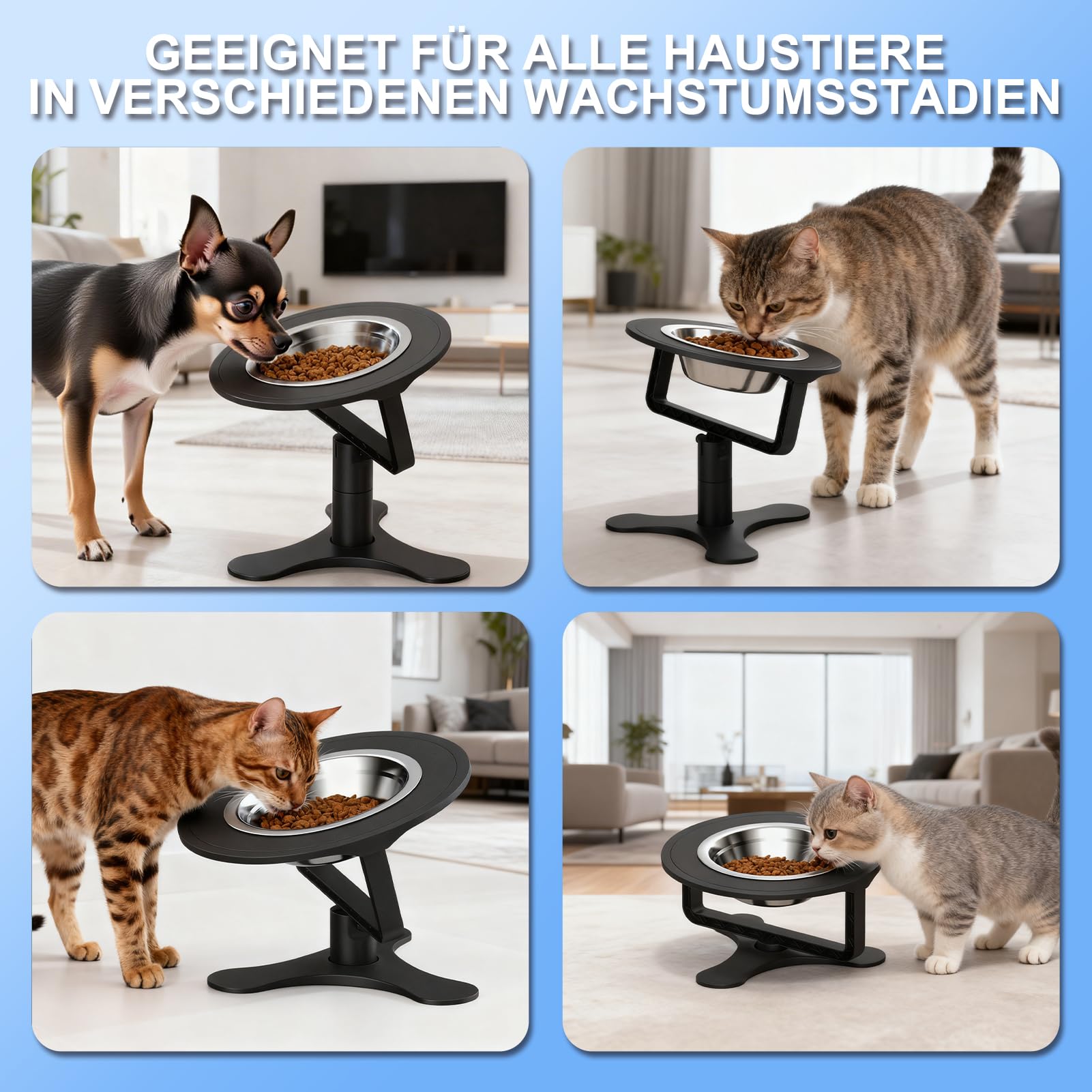 Comedero Gato Elevado Comederos para Gatos Inclinado 15° con Antideslizante Alfombrilla Altura Ajustable Cuenco Gato Antivómitos para Gatos y Perros Pequeño