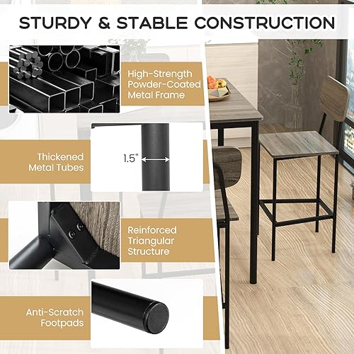 Miniatura 5 de Giantex Juego de mesa de comedor de 5 piezas con mesa de altura de mostrador y 4 taburetes de bar, moderno juego de comedor de cocina con reposapiés