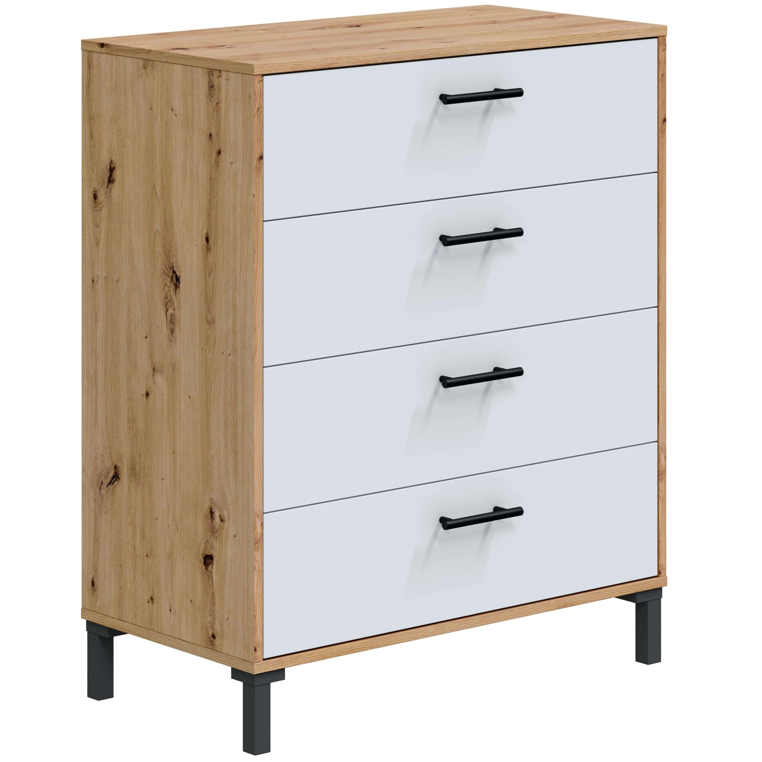 Bricohabitat Cómoda Dormitorio Cajonera 4 Cajones Sinfonier Lúmina Blanco Artik y Roble Nodi 78x94x40 cm