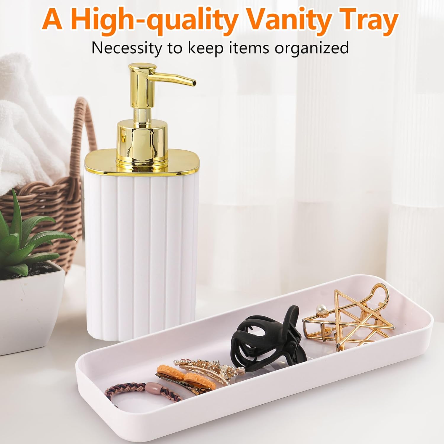 White Bathroom Accessories Set, 10 Piece Bathroom Accessory Set with Toothbrush Holder, Trash Can, Lotion Soap Dispenser, Toothbrush Cup, Vanity Tray, Soap Dish, Toilet Brush, Qtip Holder