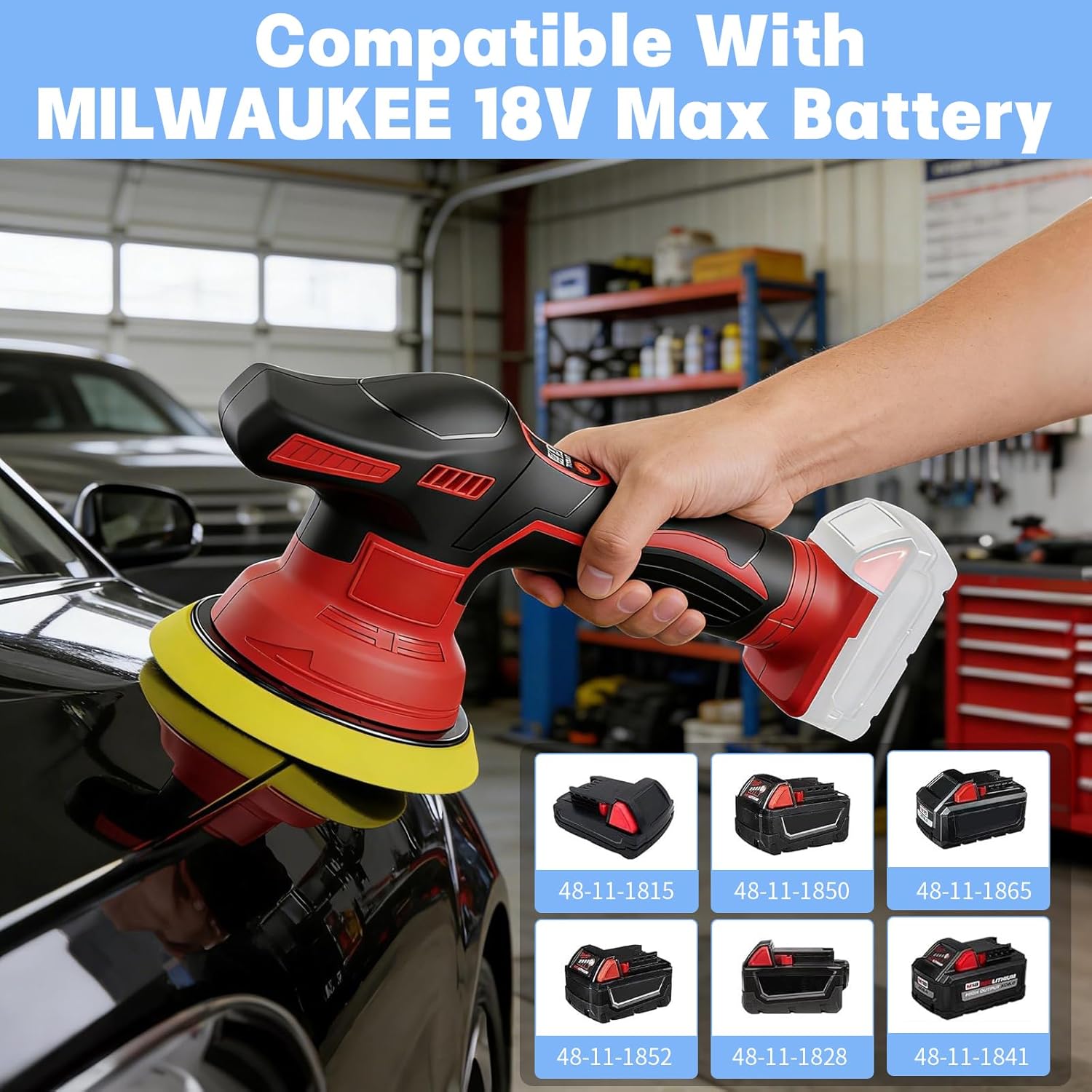 Updated Cordless Polisher, Power Polishers and Buffers Up To 5500Rpm, 6 In Car Buffer Polisher for Car Detailing, Polishing, Boat Sanding, with Car Wax Buffing Machine Kit