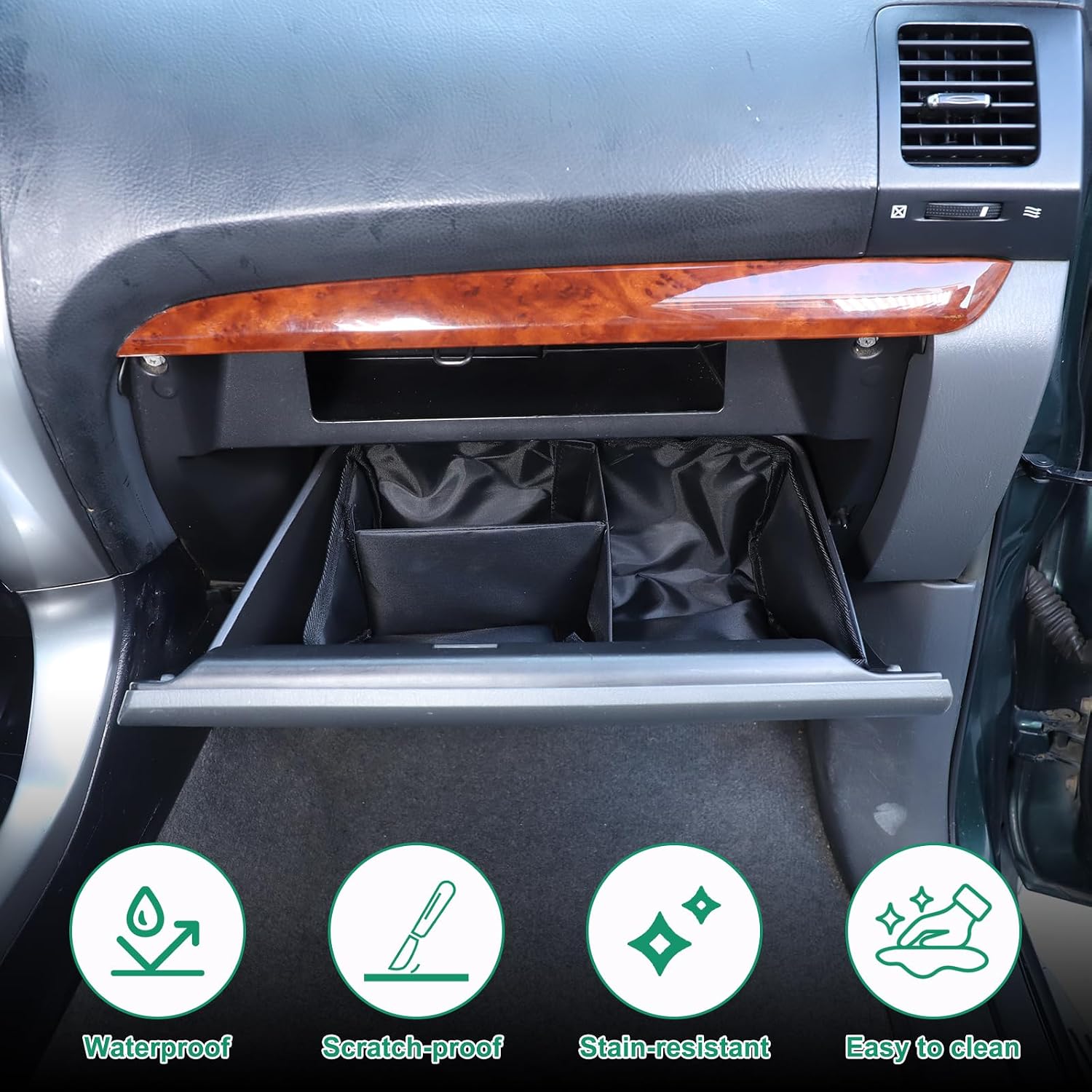Glove Box Dividers Organizer Compatible with Toyota Land Cruiser Prado 120 /Lexus GX470 2003-2008 Accessories, Center Console Glove Box Divider Storage Bag,2PCS