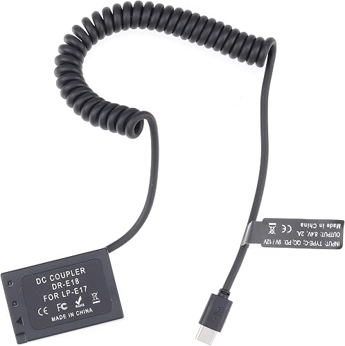 Fotga USB Type-C USB-C Power Adapter Cable + Decoded LP-E17 Dummy Battery DR-E18 Coupler for Canon R50 R50V R8 R10 R100 RP 77D 200D II 250D 750D 760D 800D 850D T6i T6s T7i T8i SL2 SL3 8000D 9000D