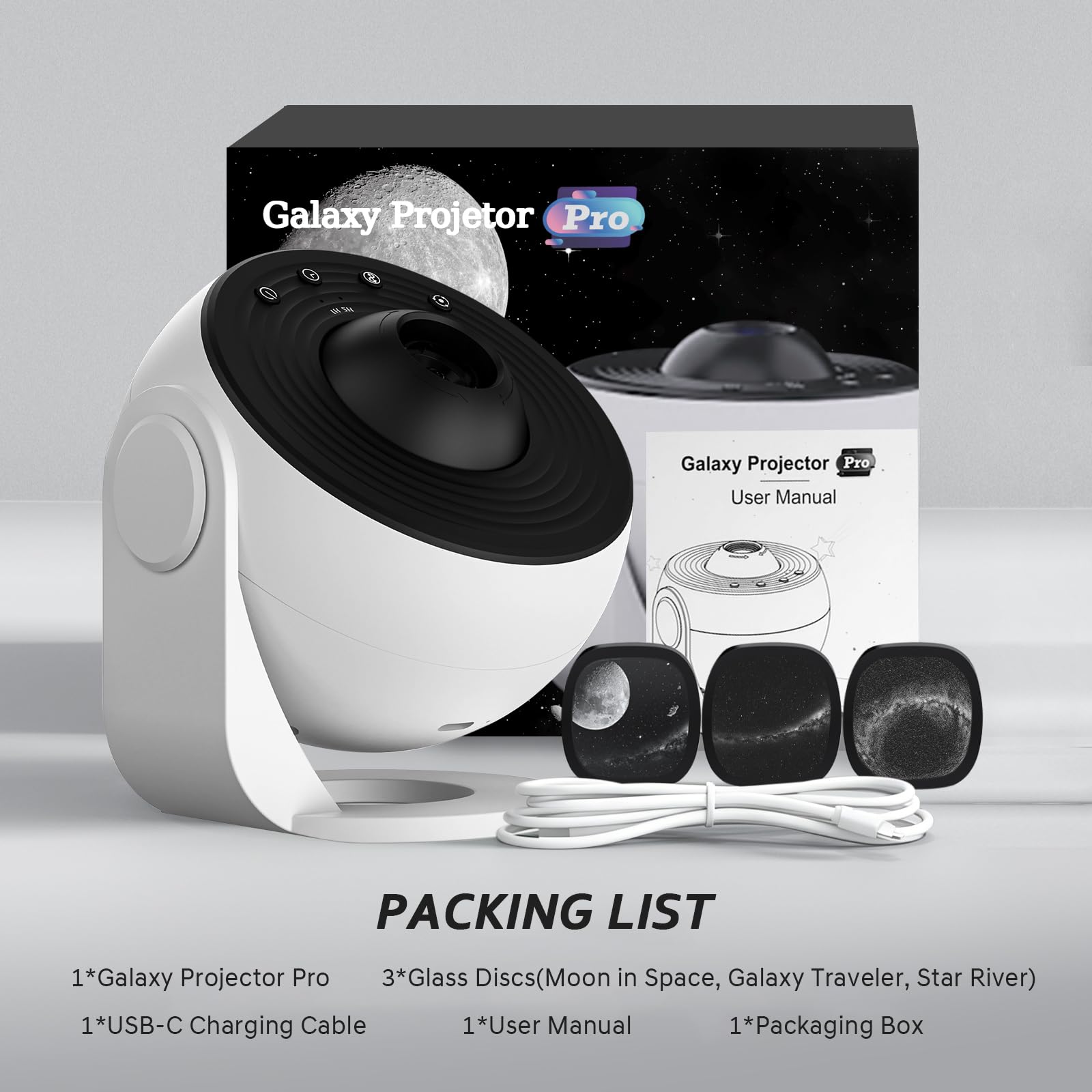 Galassia Proiettore Pro, Proiettore Stelle Soffitto Planetaria Cielo Stellato Luce Notturna con 3 Discs, Galaxy Projector per Bambini Adulti Camera Regalo Compleanno