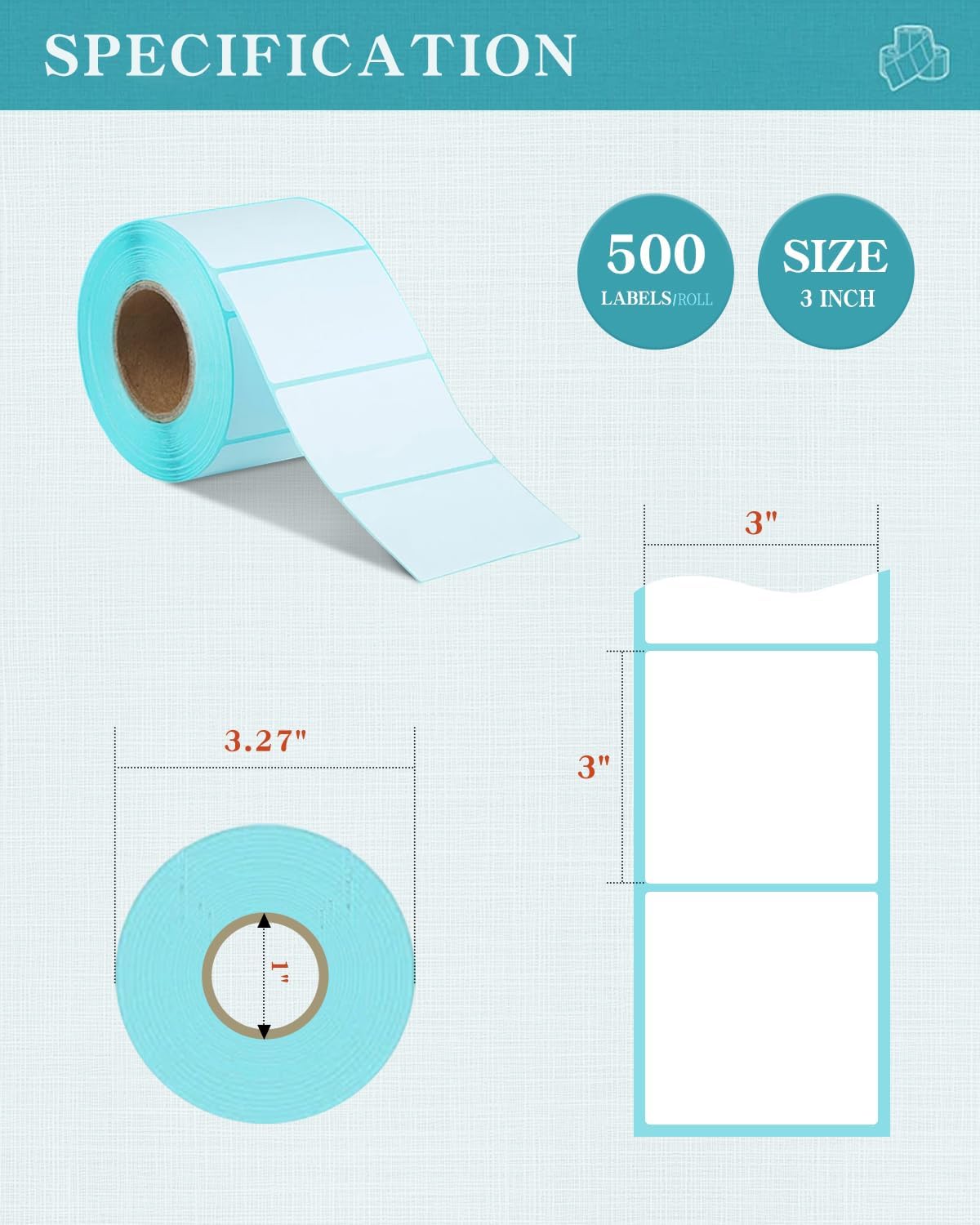3" x 3" White Square Thermal Label Stickers: 500/Roll Self-Adhesive Direct Thermal Labels for Label Printers - Image 2