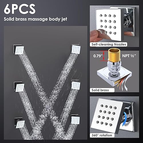 Miniatura 137 de Enga Sistema de ducha termostático doble, grifo de ducha de lluvia doble de montaje en pared de 12 pulgadas + 6 pulgadas, todas las funciones se Oro