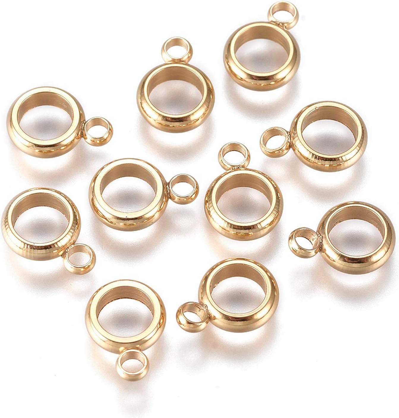 Craftdady 200Pcs Stainless Steel Carrier Bail Beads Metal Rondelle Rondelle Drum Hanger Links Pendant Connector Bails 8.5x7mm for Bracelet Necklace DIY Jewelry Making