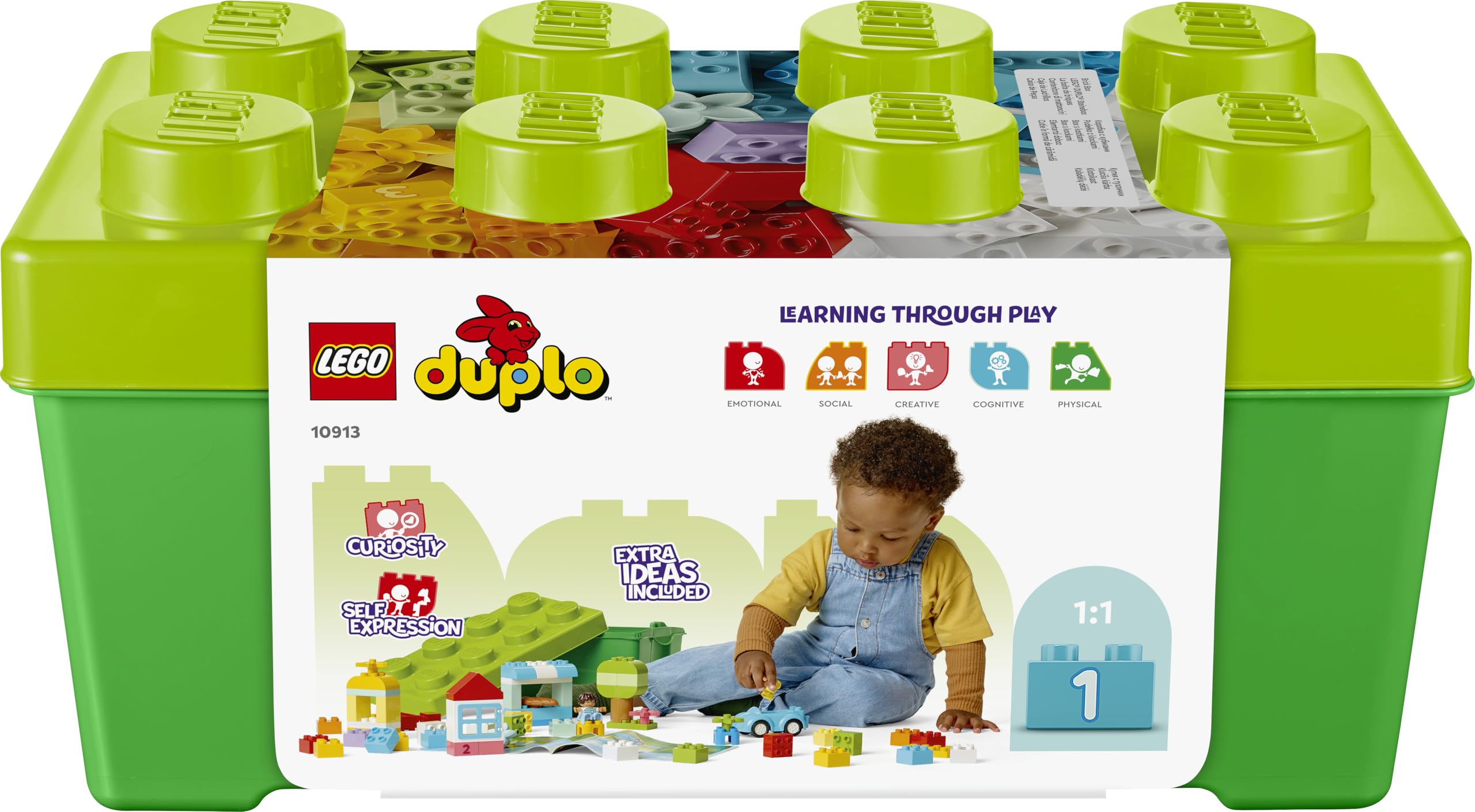 LEGO DUPLO Brick Box - Educational Stacking Toys for 1+ Year Old Boys & Girls - incl. Colourful Number Bricks, a Car & 2 Figures, plus Toy Storage - 10913