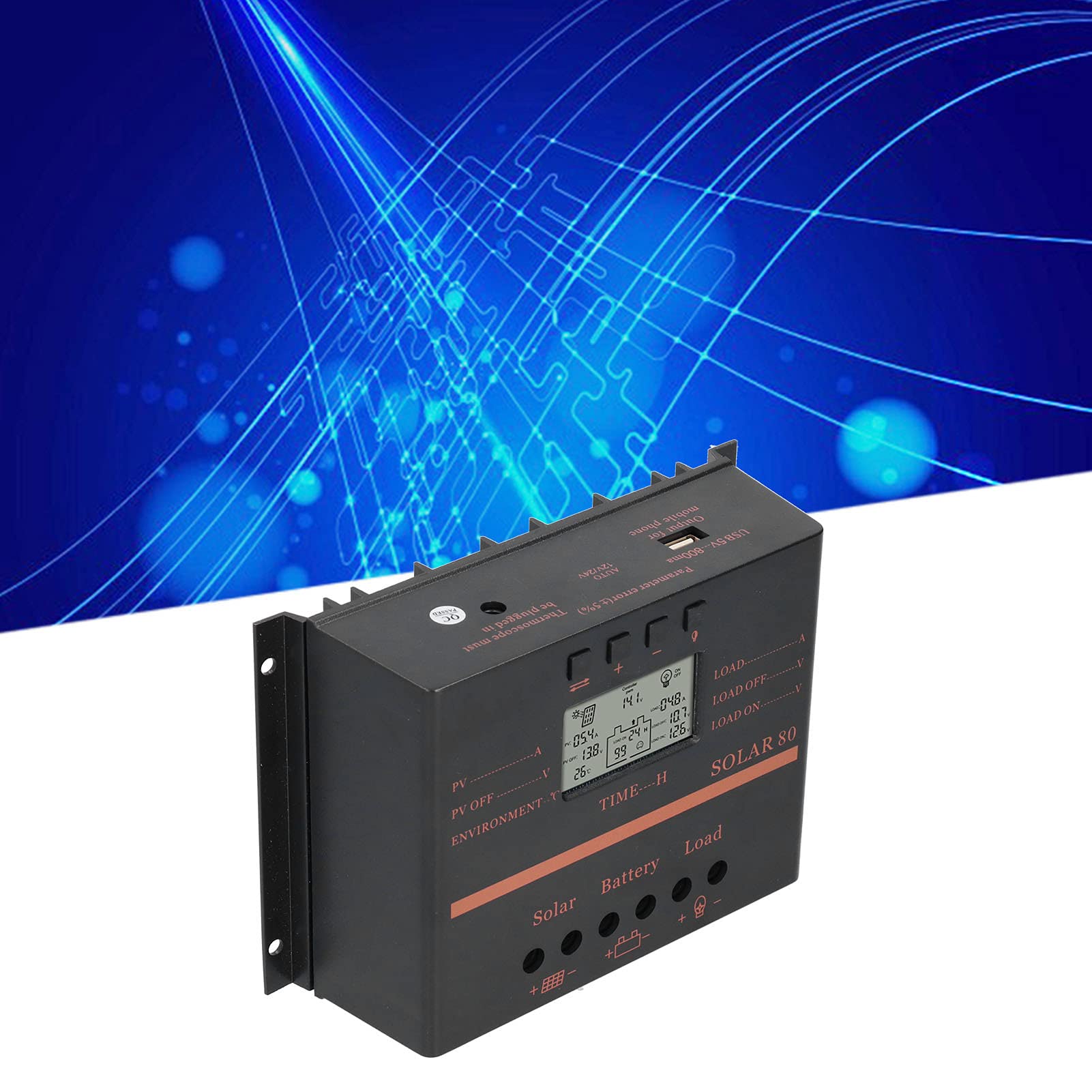 Kontroler ładowania Słonecznego PWM 80A Fotowoltaika Dużej Mocy do Użytku Domowego 12 V/24 V Lekka Konstrukcja z Wyświetlaczem LCD