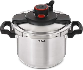T-fal Clipso Stainless Steel Pressure Cooker 8 Quart, Induction Compatible, Secure locking System, One Hand System, Fast Cooking, Recipe Book Included, Cookware, Pots and Pans, Dishwasher Safe, Silver