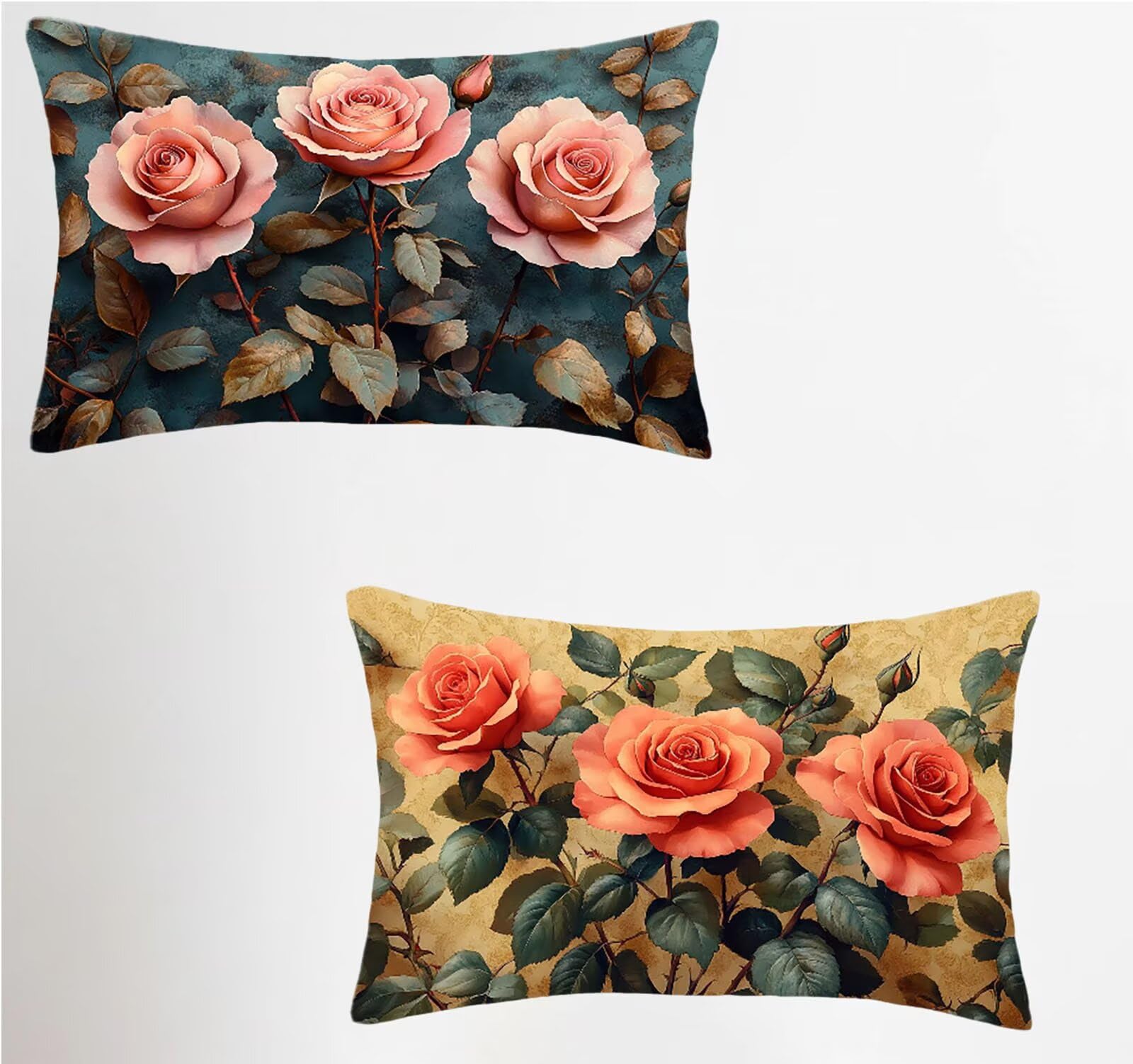 Housse de coussin 40x60cm fleur velours doux rose avec finitions haut de gamme