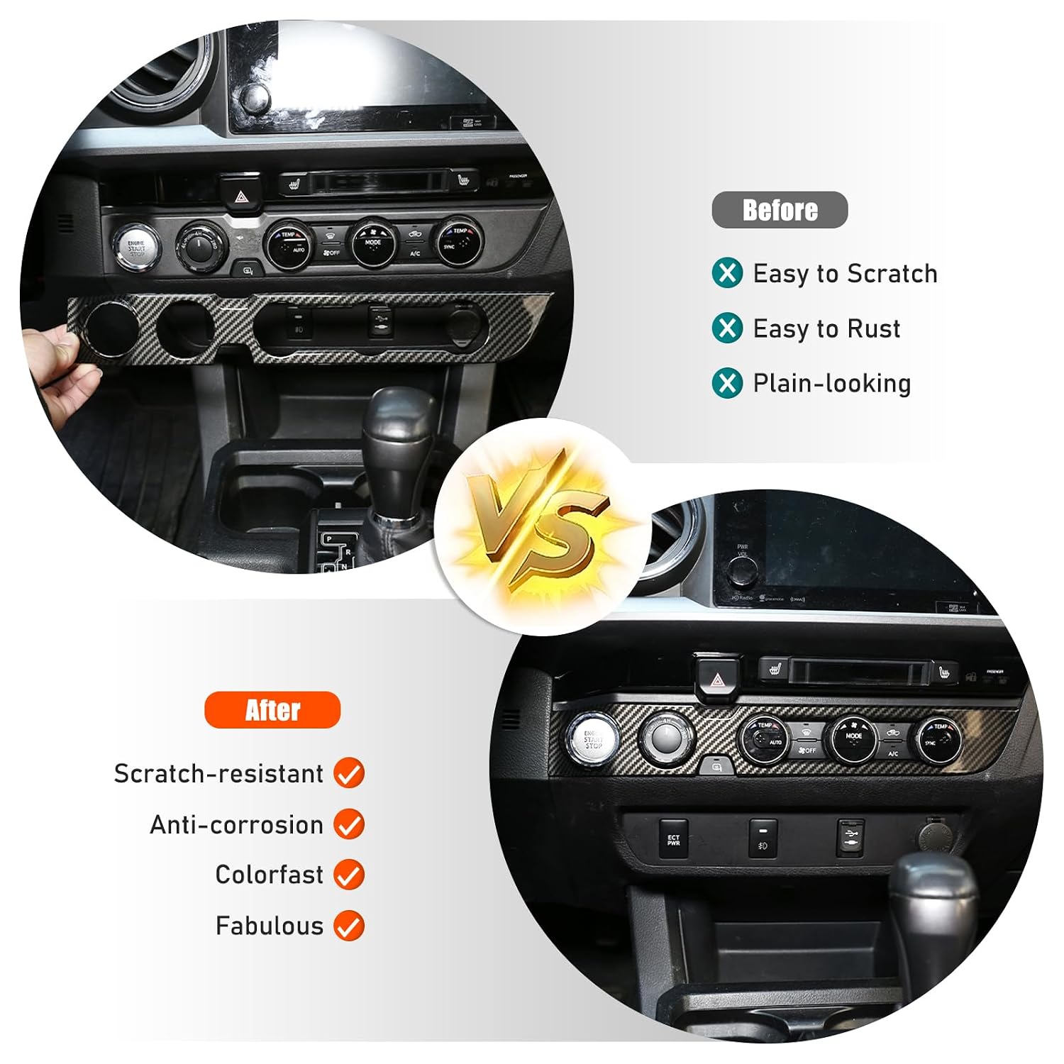 5 Holes for Tacoma 2015 2016 2017 2018 2019 2020 2021 2022 2023 Left Hand Drive Car A/C Control Switch Panel,Center Console Air Vent Outlet Air Condition Vent Trim Strip (Black Carbon Fiber)