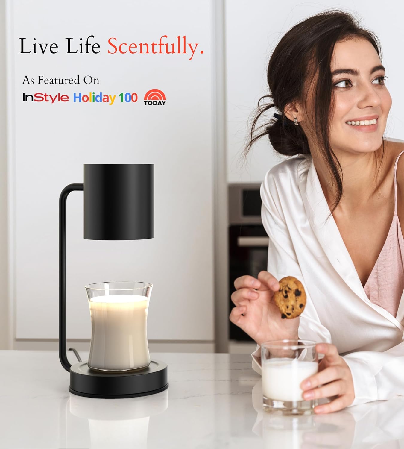 Cozyberry® Querencia™ Candle Warmer Lamp, 1-, 2-, 4-Hour Timer, 2 x Bulbs Included, Compatible with All Candles, Candle Lamp, 110-120V, Dimmable Candle Melter, Small & Large Size Jar Candles (Black)