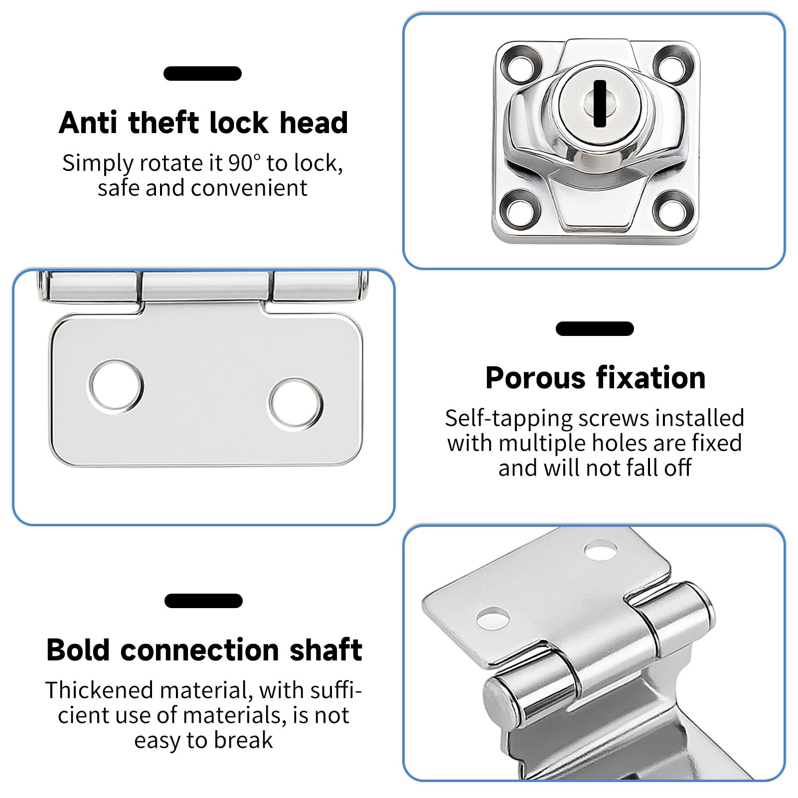 Keyed Hasp Lock Right Angle 90 Degrees Lock Hasp with Padlock and Keys, Zinc Alloy Shed Door Clasp Latch - Image 3