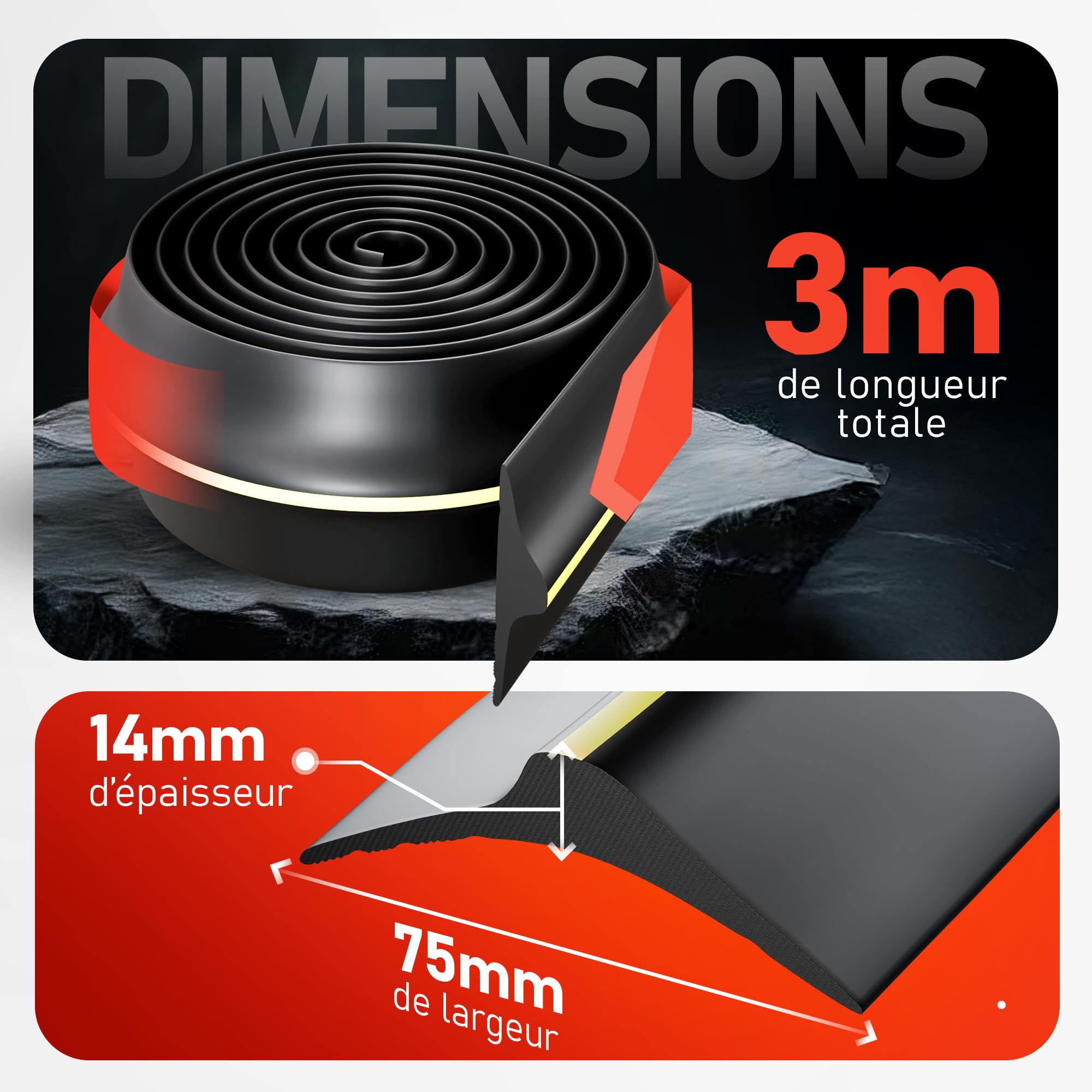 Joint Porte Garage 3M | Empêche l’Eau, la Poussière et le Froid – Installation Facile | Seuil de Porte de Garage | Silicone d’installation incluse (3 m)