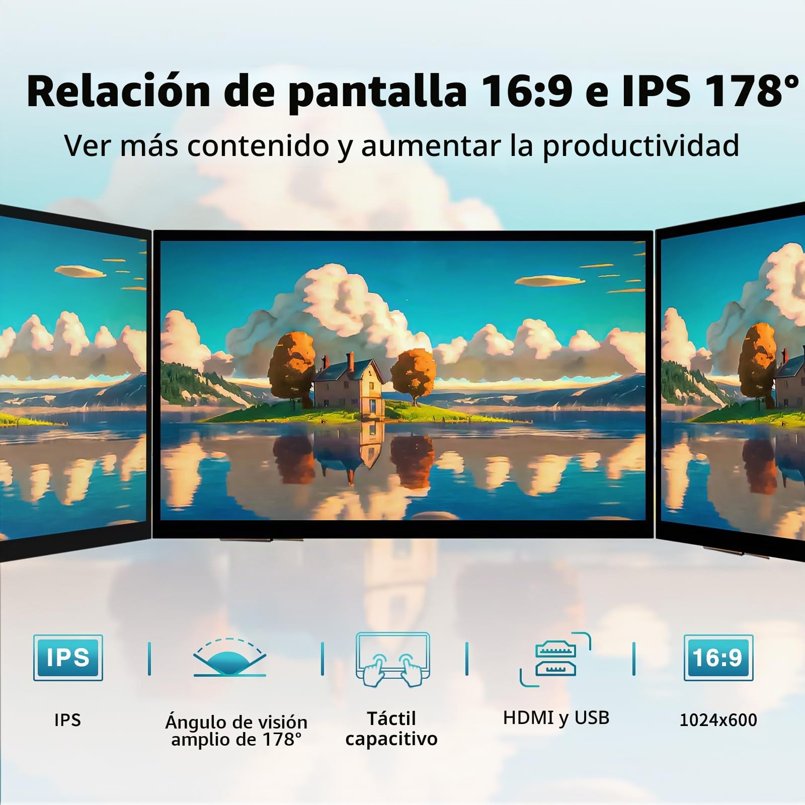 HAMTYSAN Monitor 10 Pulgadas Tactil,1024 x 600 HDMI Pantalla Tactil,Portátil IPS Touch Display para Raspberry Pi 4/3/2/Zero/B Win10/8/7 Switch/Xbox/PS4
