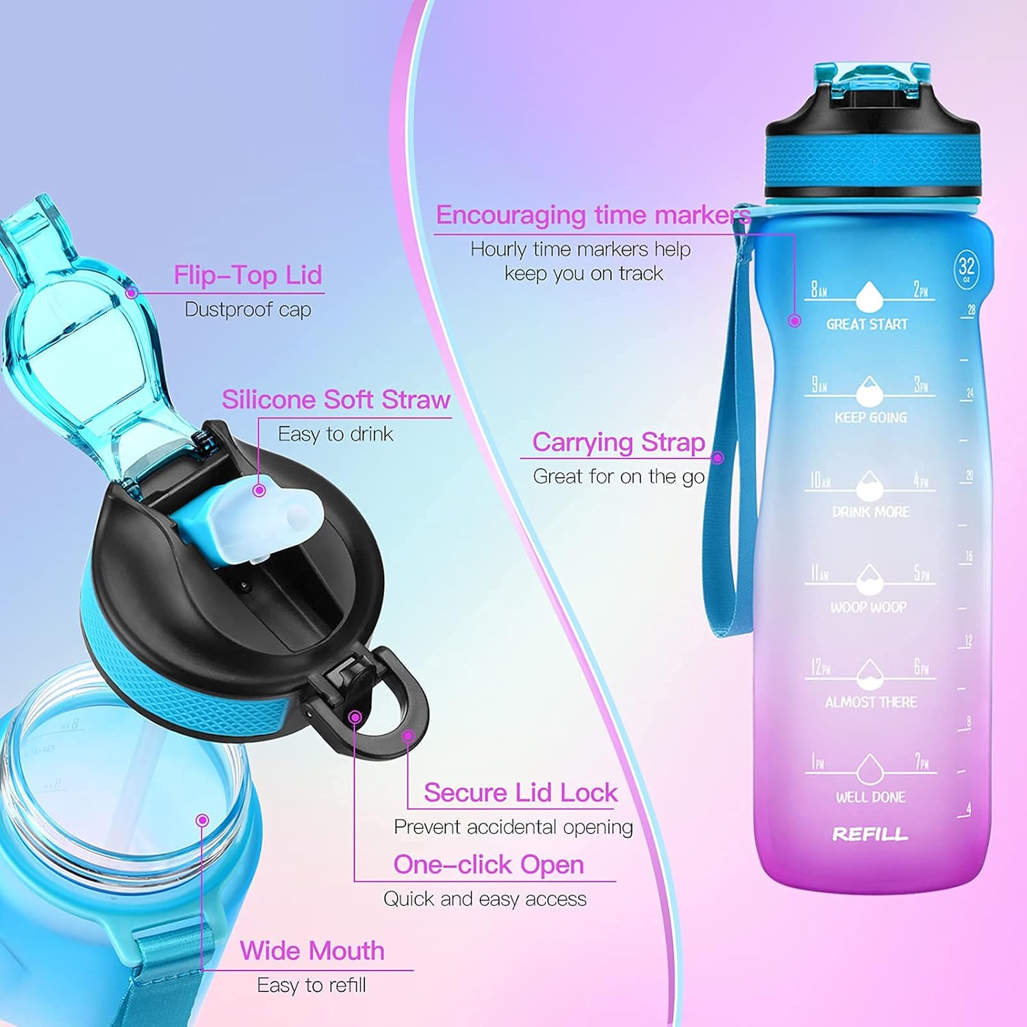 SRISE 32 oz Water Bottles with Time Marker to Drink Motivational Water Bottle with Straw BPA-free Non-toxic Leak-proof Reusable Bottle Suitable for Gym Running Outdoor Sports : Sports & Outdoors