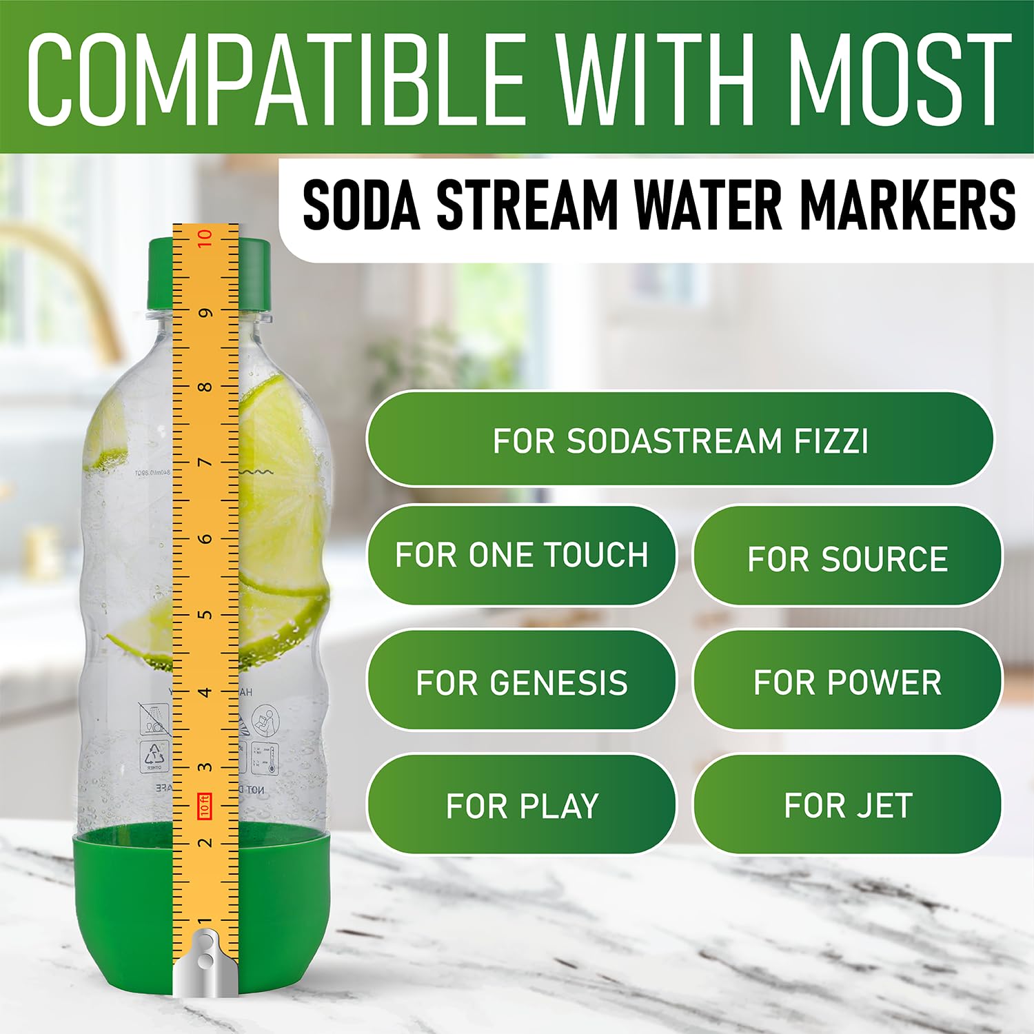 Ersatz-Sprudelwasserflaschen für SodaStream, 1 Liter, BPA-frei und auslaufsicher (kompatibel mit Fizzi, One Touch, Jet, Source, Play, Genesis, Power-Modellen), 3 Stück (grün)