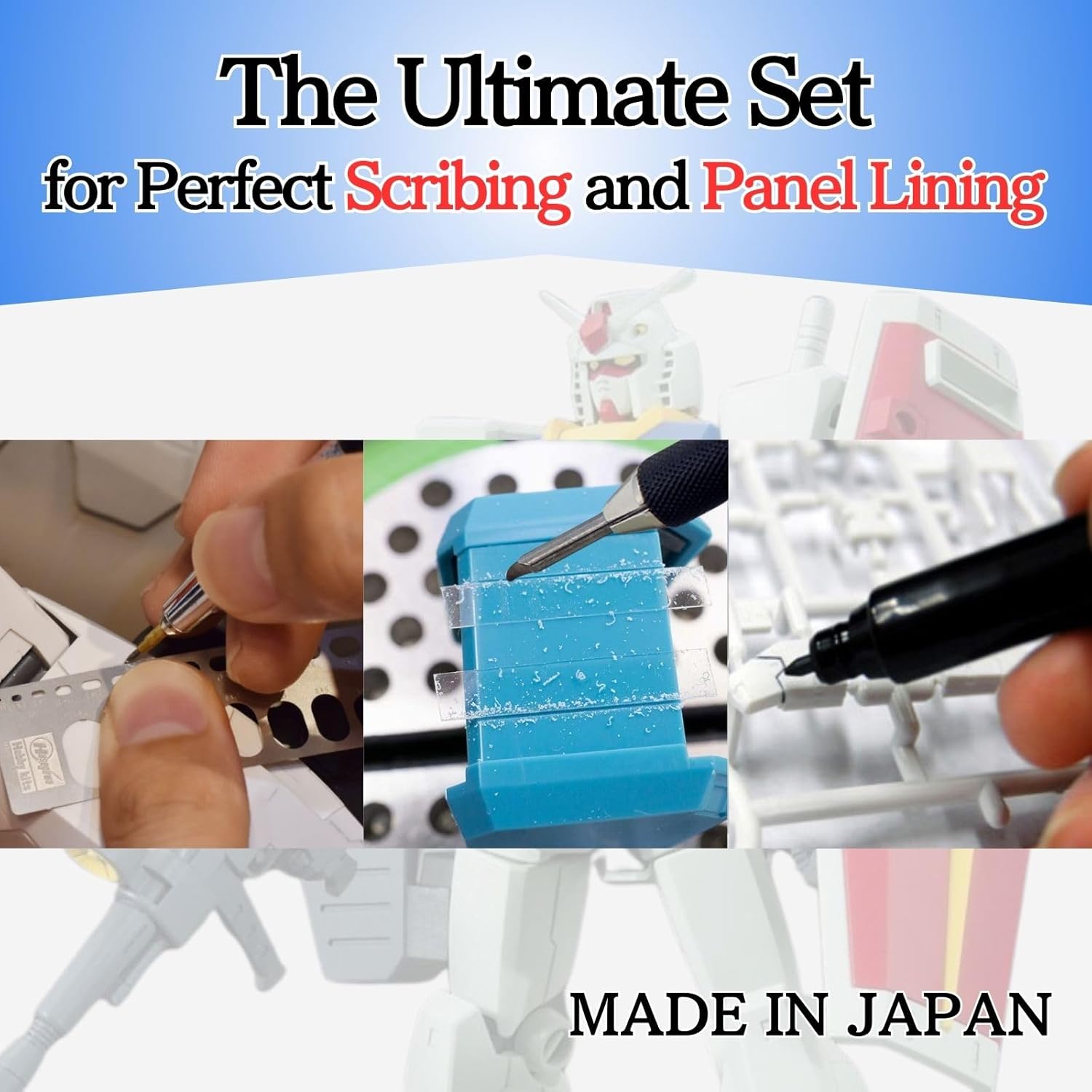 Engraving Blade 0.2mm(74136)&Engraving Blade Holder(74139)&Guide Tape for Scribing Lines 3mm(30m)&Gundam Marker Panel Lining Pen Black GM301&Template1 - Straight Edge (TP1) &Sticky Notes Set