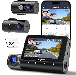5K 3 Channel Dash Cam, 5G Wi-Fi Built-in GPS with 64GB Card, 4K+1080P+1080P Front and Rear Inside Triple Car Camera with 3'' IPS Screen, IR Night Vision, Voice Control, 24H Parking Monitor, 512GB Max