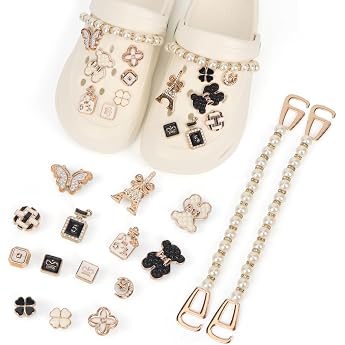 OWill Pack of 16 Shoe Charms Gold Enamel Jewellery Making Charms DIY Removable Pin Glitter Shoe Pin for Girls Women Children