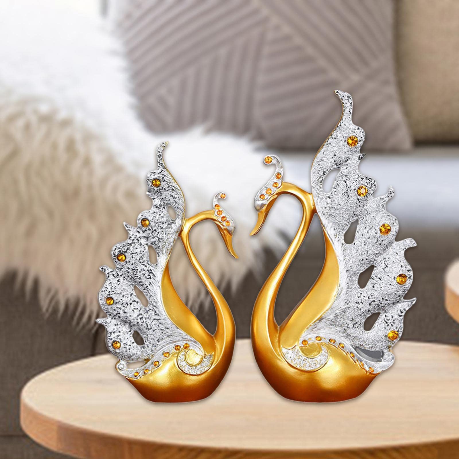 2 Decorazioni a Forma di Cigno Scultura Resina Stile Moderno Accessori Casa Regalo per Fidanzati Adatto per Tavolo TV Camera da Letto,