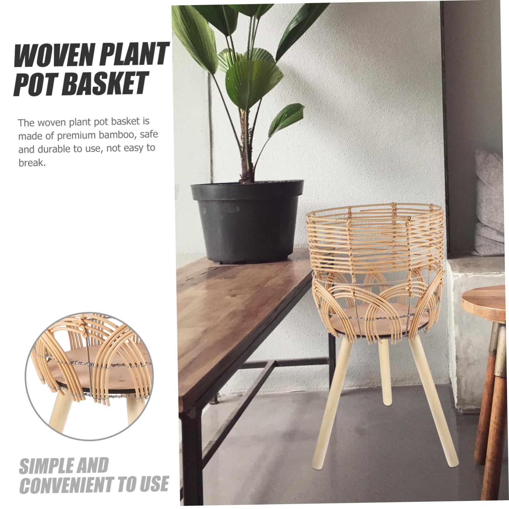 Happyyami Porte-Plantes D'intérieur sur Pied en Bambou Tressé Beige