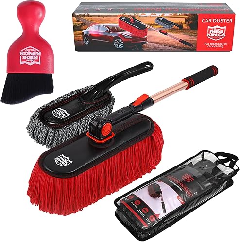 Juego de plumero de coche con cepillo rojo para detalles de coche