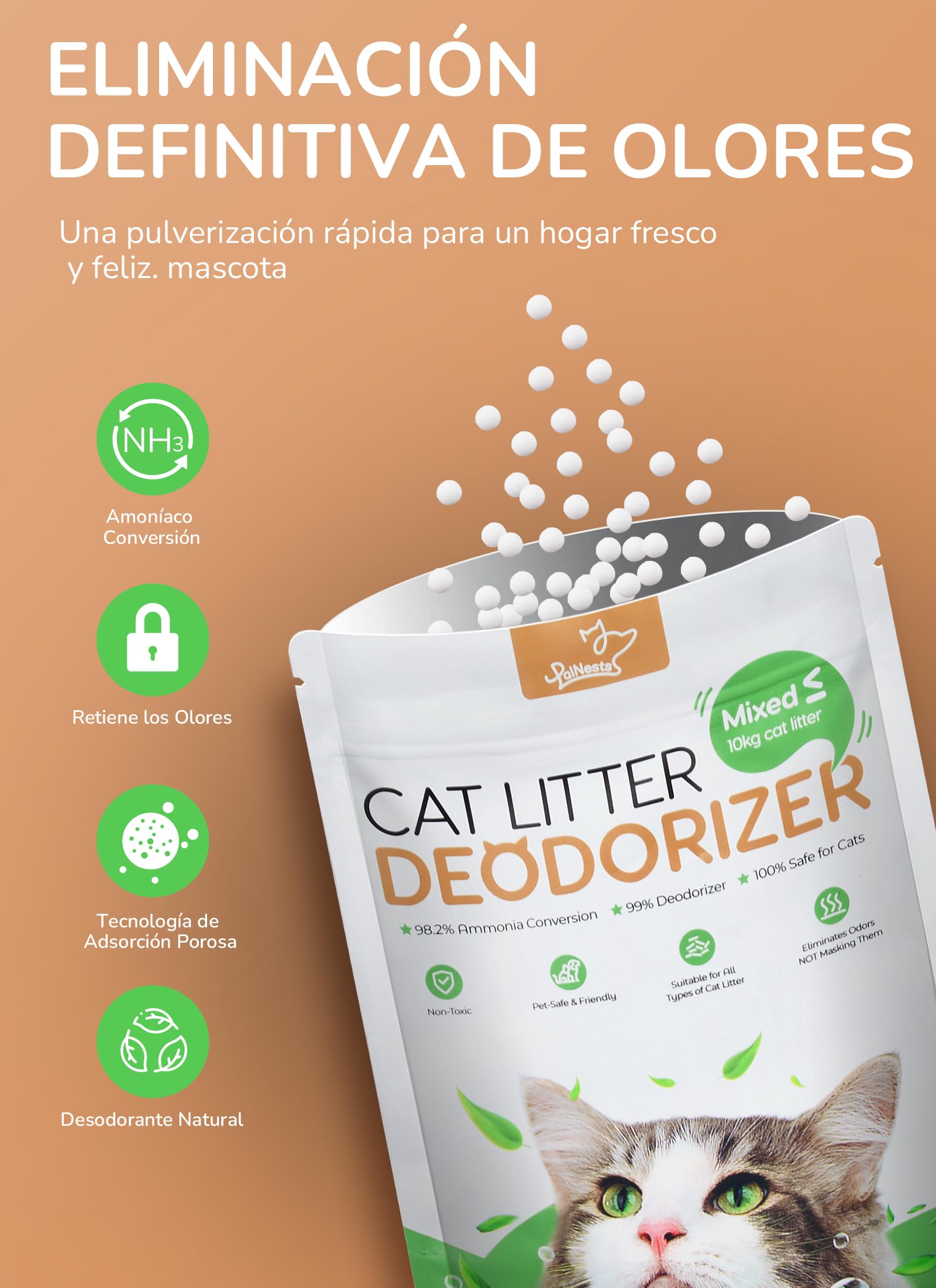 Desodorante para Arena para Gatos, Eliminador de Olores Natural Aop para Arena para Gatos, Contra los Malos Olores de la Arena de Gatos - Prolonga la Vida útil de la Arena, 3 Piezas