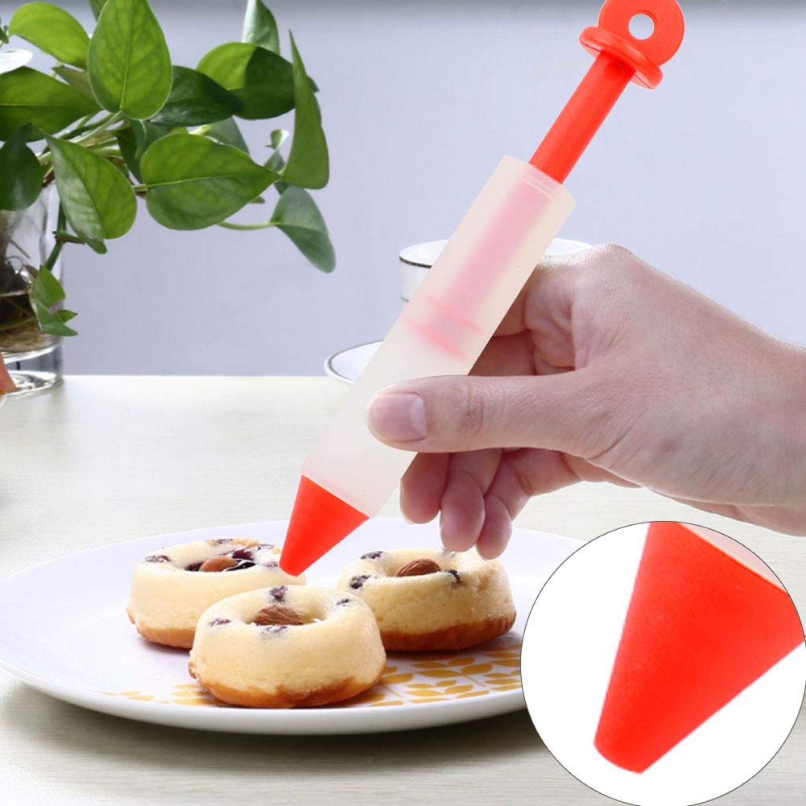 4 Nozzles Cake Decorating Pen, Silicone Chocolate Frosting Pen for Cookie Decorating(red)