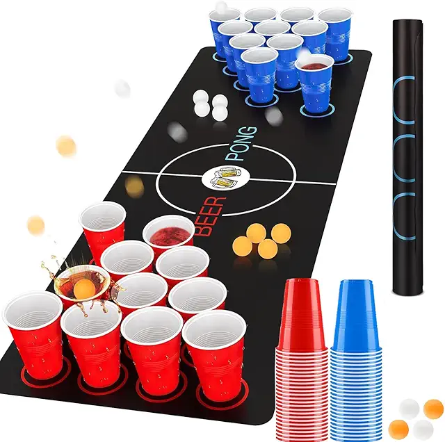 Bierpong Becher Set mit 32 Bechern, Tischmatte und Bällen - Perfekt für Partyspiele