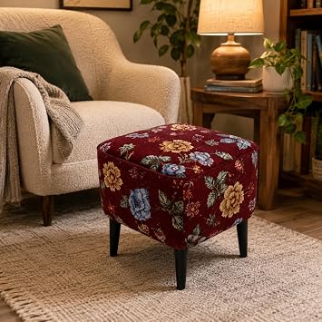 Coart Home Puf - Ayak Uzatma Koltuğu, Ahşap Ayak, Kırmızı, 40x40 cm, Kare